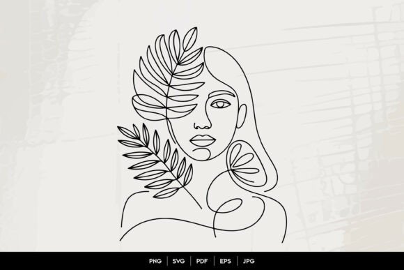 Abstract Woman Face Line Art Graphics & Illustrations