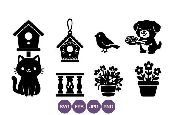 Black Cat Dog Bird Silhouette Vector Art Graphics
