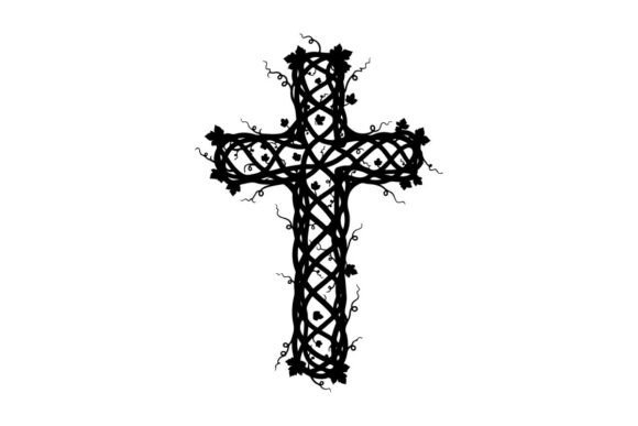 Black Thorny Tribal Cross Symbol Graphics & Illustrations