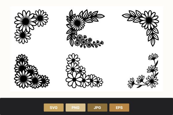 Black White Daisy Flower Border Art Graphics & Illustrations