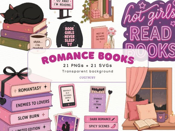 Book Lover Cliparts: Spicy Romance Graphics & Illustrations