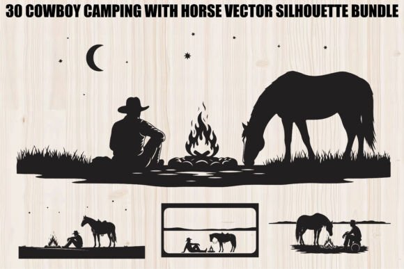 Cowboy Camping Horse Bundle Graphics & Illustrations
