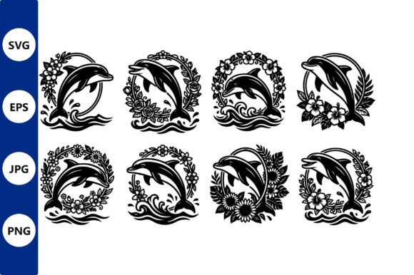 Dolphin Vector with Floral Wreaths: Graphics & Illustrations Review