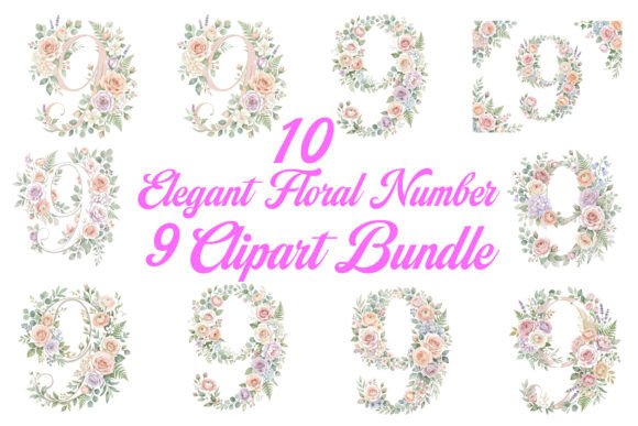 Elegant Floral Number 9 Graphics & Illustrations
