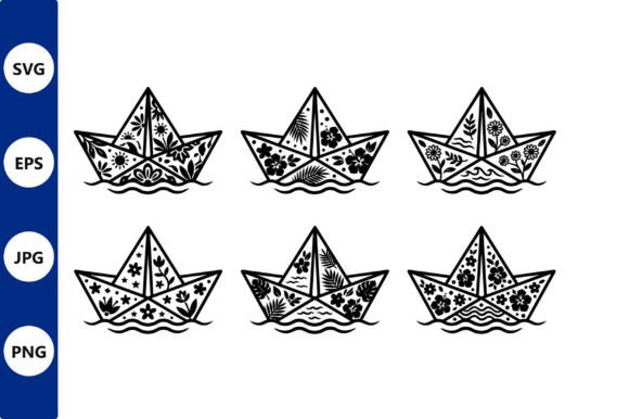 Floral Origami Boats Line Art Graphics Review