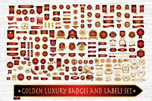 Golden Luxury Badges Labels SVG Set Graphics