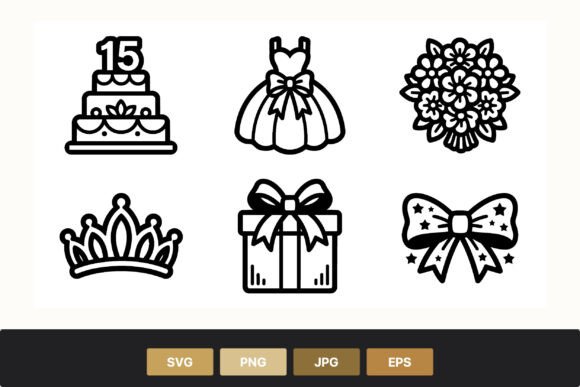 h1Quinceanera Celebration Icon Set – Elegant Graphics for Handmade Crafting Projects/h1