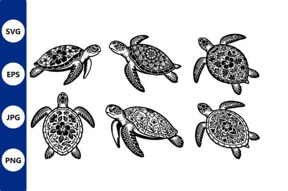 Ornate Floral Sea Turtle Graphics & Illustrations