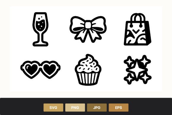 Party Icon Line Art Set: Stylish Graphics for Festive Illustrations