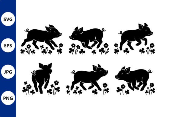 Pigs in Clover Silhouette Art: Graphics & Illustrations