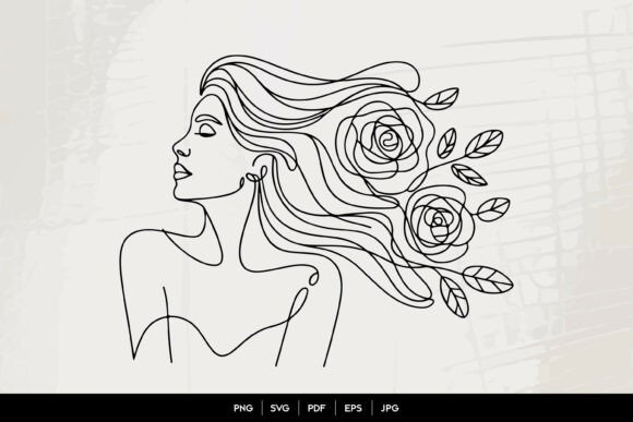 Rose Hair Woman Line Art Graphics & Illustrations