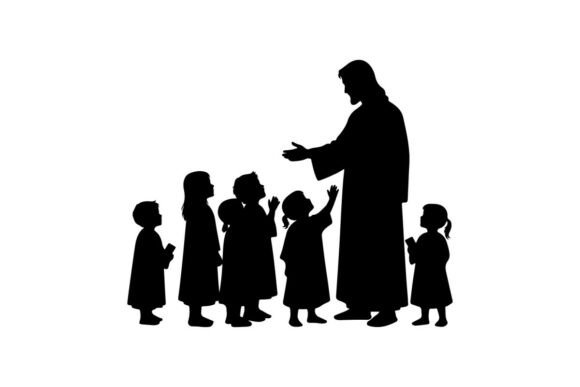 Silhouette of Jesus Teaching Children Graphics