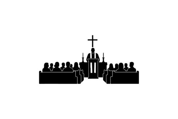 Silhouette of Priest Giving Sermon to Co Graphics