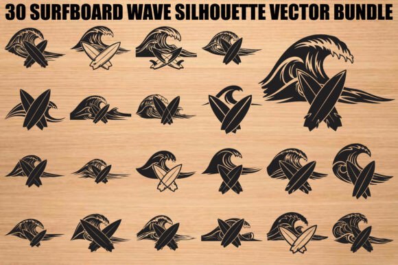 Surfboard Wave Silhouette Bundle: Graphics & Illustrations
