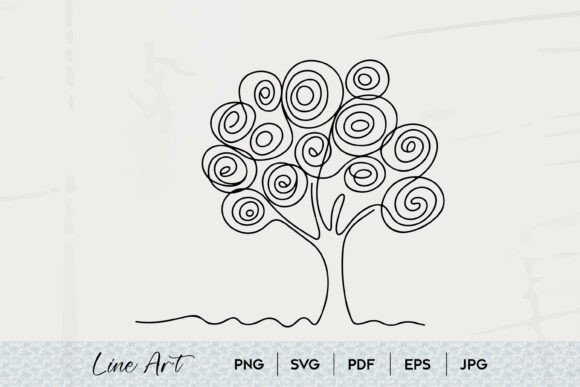 Swirl Tree Line Art SVG: Graphics & Illustrations