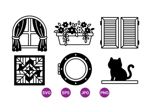 Vintage Window Design Clipart Graphics & Illustrations