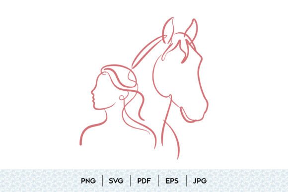 Woman Horse Line Art SVG: Graphics & Illustrations
